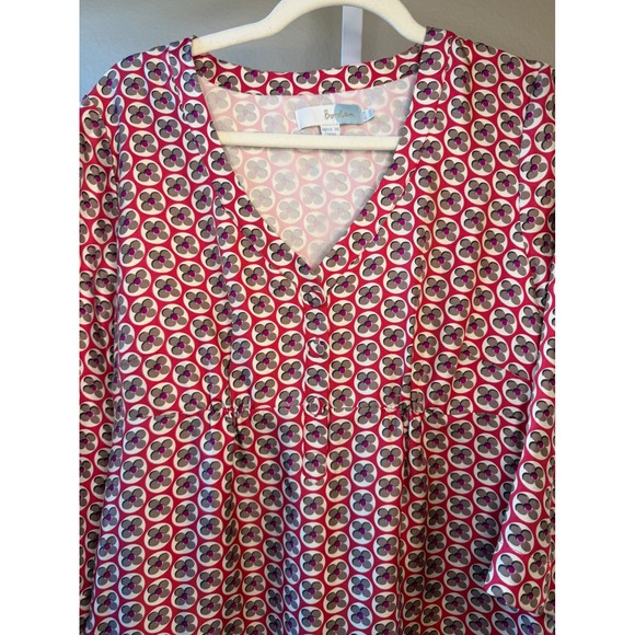 Boden Women's Silk Dress Size 8 Floral Print V Neck 3/4 Sleeve Red Pink Gray‎ - Picture 2 of 5